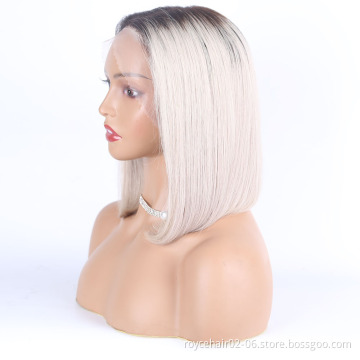 Ombre Grey Lace Bob Wigs 100% Human Hair, Brazilian Remy Hair Grey Color Lace Frontal Wig, Silver Grey Human Hair Lace Wigs